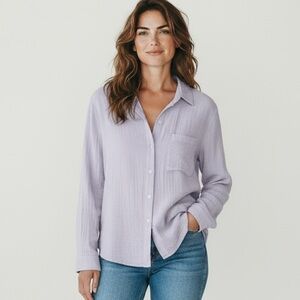 Nine West Women's XS Long Sleeve‎ Gauze Button Shirt Purple NWT 9312
